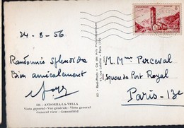 Timbre Andorre 8f Sainte Coloma   Oblitéré Sur CPSM  1956 (PPP8402) - Briefe U. Dokumente