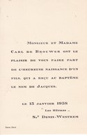 ST-DENIS-WESTREM Jacques De BROUWER Avis De Naissance 1938 - Nacimiento & Bautizo