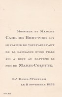 ST-DENIS-WESTREM Marie-Colette DE BROUWER 1935 Avis De Naissance - Nacimiento & Bautizo