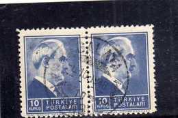 TURCHIA TURKÍA TURKEY 1942 1945 PRESIDENT INONU PRESIDENTE 10 K USATO USED OBLITERE' - Used Stamps