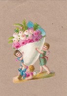 TRES JOLI DECOUPIS  DE 1883   FLEURS ENFANT - Angels