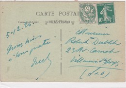 FRANCE  . 10 C Vert  SEMEUSE Type IV + 5c Vert  Type SAGE Non Oblitérés  (S/cpa LYON . Les Ponts De La Saône)  ) - Brieven En Documenten