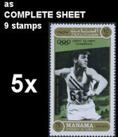 BULK:5 X MANAMA 1971 Olympics London 1948 Bob Mathias Discus 75Dh COMPLETE SHEET:9 Stamps  [feuilles, Ganze Bogen,hojas] - Ete 1948: Londres