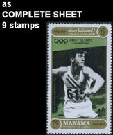 MANAMA 1971 Olympics London 1948 Bob Mathias Discus 75Dh COMPLETE SHEET:9 Stamps  [feuilles, Ganze Bogen,hojas] - Zomer 1948: Londen