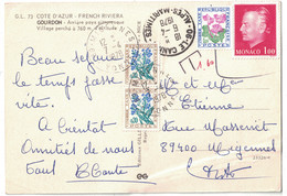 1978 - CP AFFRANCHIE TIMBRE MONACO 1F POSTÉE DEPUIS LA FRANCE (GOURDON) TAXÉE À 1F60 TYPE TAXE FLEURS - 1859-1959 Brieven & Documenten