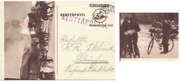 Carte De Franchise Militaire De Finlande (1942) Thème Vélo, Chevaux Attelage, Incendie - Ciclismo