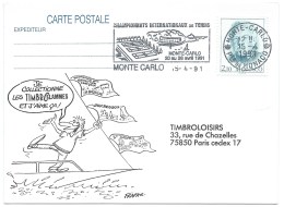 CARTE POSTALE / TIMBROFLAMMES / MONTE CARLO 1991 / FLAMME CHAMPIONNATS INTERNATIONAUX DE TENNIS - Brieven En Documenten