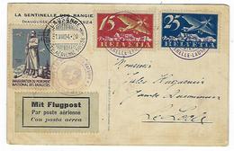 Carte De Suisse, La Caquerelle - Lausanne Le 31 Aout 1924, Via Flugpost, Avec Vignette - Poststempel