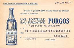 EAU PURGATIVE PURGOS- CIE FERMIERE DE VICHY A BORDEAUX - Santé