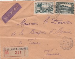 MAROC Lettre Recommandée CASABLANCA BOURSE 6/8/1945 Pour Tunisie - Voir Scan - Covers & Documents