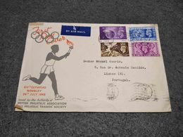 RARE ENGLAND FDC COVER XIV OLYMPIAD WEMBLEY 1948 CIRCULATED TO PORTUGAL - ....-1951 Vor Elizabeth II.