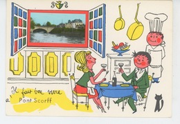 PONT SCORFF - Jolie Carte Fantaisie Couple Et Chat Au Restaurant "Il Fait Bon Vivre à PONT SCORFF " - Pont Scorff