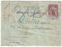 Enveloppe Pneumatique Type Chaplain 30c Rouge Oblitérée Paris 1908 - Neumáticos