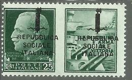 ITALIA REGNO ITALY KINGDOM REPUBBLICA SOCIALE RSI 1944 PROPAGANDA DI GUERRA FASCIO DOPPIO CENT. 25c I MNH FIRMATO - Kriegspropaganda