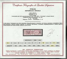 ITALIA REGNO ITALY KINGDOM 1944 REPUBBLICA SOCIALE ITALIANA RSI PACCHI POSTALI FASCIO LIRE 10 MNH CERTIFICATO - Postal Parcels