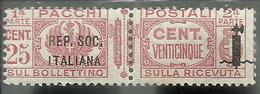 ITALIA REGNO ITALY KINGDOM 1944 RSI REPUBBLICA SOCIALE PACCHI FASCIETTO CENT. 25c MNH - Postal Parcels