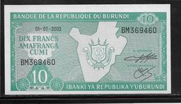 Burundi - 10 Francs - 1-7-2003 - NEUF - Burundi