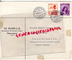 SUISSE - MAENNEDORF- ZURICH-  RARE ENVELOPPE TH. KUHN S.A.MANUFACTURES GRANDES ORGUES-PIERRE POINTU SAINT JUNIEN 87-1938 - Svizzera