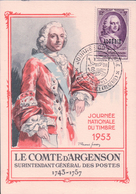 France Algérie, Carte Maximum, Journée Du Timbre Alger 14.3.1953, Le Comte D'Argenson (704) - Maximumkaarten