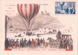 France Algérie, Carte Maximum, Journée Nationale Du Timbre 1955, La Poste Par Ballon (545) - Cartoline Maximum