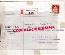 SUISSE - ZURICH- MAENNEDORF TH. KUHN- MANUFACTURE ORGUES- ENVELOPPE POINTU MEGISSERIE PEAUX-ST SAINT JUNIEN-1940 - Suiza