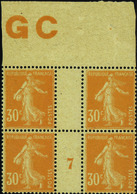 2392 N°141 30c Semeuse Orange Bloc De 4 Manchette GC Mill 7 Qualité:** Cote: 300  - Millésimes