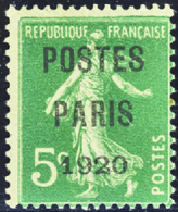 2535 N°24 5c Semeuse Vert "Postes Paris 1920" Qualité:* Cote: 425  - Altri & Non Classificati