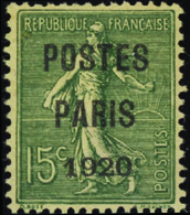 2537 N°25 15c Semeuse Lignée "Postes Paris 1920" Qualité:(*) Cote: 125  - Altri & Non Classificati