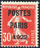 2543 N°32 30c Semeuse Rouge "Postes Paris 1922" Qualité:(*) Cote: 200  - Autres & Non Classés