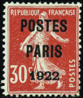 2544 N°32 30c Semeuse Rouge "Postes Paris 1922" Qualité:(*) Cote: 200  - Autres & Non Classés