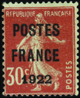 2548 N°38 30c Semeuse Rouge "Postes France 1922" Qualité:(*) Cote: 875  - Altri & Non Classificati