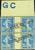 2811 N°140 25c Semeuse Bleu Bloc De 4 Haut De Feuille Mill 8 Qualité:OBL Cote: .....  - War Stamps