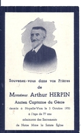 SOMME - 80 - NOYELLE VION - Carte Mortuaire Arhur Herpin Ancien Capitaine De Génie 1950 - Noyelles-sur-Mer