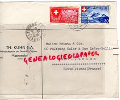 SUISSE - ZURICH- MAENNEDORF TH. KUHN- MANUFACTURE ORGUES- ENVELOPPE POINTU MEGISSERIE PEAUX- ST SAINT JUNIEN-1939 - Schweiz