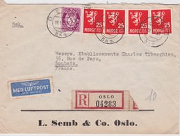 NORVEGE 1946 LETTRE RECOMMANDEE DE OSLO AVEC CACHET ARRIVEE ROUBAIX - Lettres & Documents