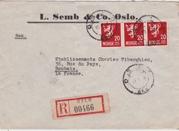 NORVEGE 1946 LETTRE RECOMMANDEE DE OSLO AVEC CACHET ARRIVEE ROUBAIX - Lettres & Documents