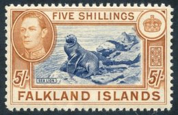 FALKLAND ISLANDS 1938-50 5s Indigo & Pale Yellow-brown UM (lightly Toned Gum), SG.161a, Murray Payne Cert. Accompanies.  - Other & Unclassified