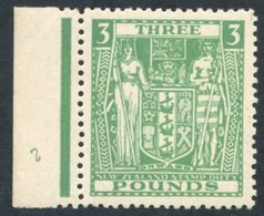 NEW ZEALAND 1952 Arms £3 Green Wmk Inverted Marginal M (gum Toned), SG.F208w. (1) Cat. £250 - Other & Unclassified