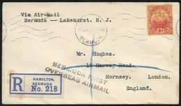 1925 Registered Envelope To England With 4d Cancelled Hamilton 16.AP.25, New York 4.24.1925 Arrival Cancels On Back. BER - Other & Unclassified