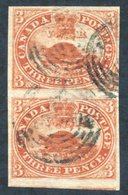 1852-57 3d Vertical Pair With Good To Huge Margins, Light Diagonal Crease On Top Stamp Otherwise Fine With Target Cancel - Other & Unclassified