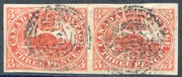 1852-57 3d Red In A Very Deep Shade, A Horizontal Pair With Large Margins, Fine Used Target Cancellations, Lovely Fresh  - Other & Unclassified