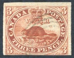 1857 Thin Soft Horizontal Paper 3d Red With Part Six Ring Target Cancellation, Three Wide Margins, Cut Along Outer Frame - Autres & Non Classés