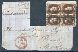 1870 Dated Piece From Kandy To Scotland, Franked By 6d Deep Brown (SG.67) Block Of Four (small Fault Centre Top), Scarce - Autres & Non Classés
