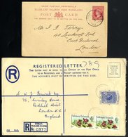 1897 1d Postal Card Used To London & A QEII 4d Size 'H' Registered Envelope 5s Pair. - Other & Unclassified