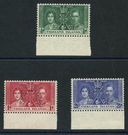 1937 Coronation Set Of Three Values, Marginal Examples From The Base Of The Sheet, Perf SPECIMEN, Fresh UM, SG.143s/5s.  - Other & Unclassified