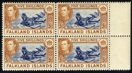 1938 5s Indigo & Pale Yellow-brown Right Side Marginal UM Block Of Four (gum Lightly Toned), Fine Multiple, SG.161b. Mur - Other & Unclassified