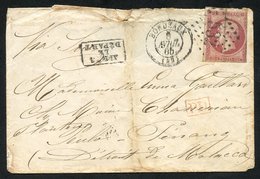 1865 Envelope Addressed To Poulo - Penang, Malacca,, Bearing French Napoleon 80c Rose (Yv17b), Tied '532' In Dotted Loze - Autres & Non Classés