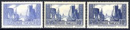 1929 10f Pale Ultramarine La Rochelle The Three Distinctive Shades, Fine M, Quite Good Centring, SG.474/a/b. (3) - Other & Unclassified