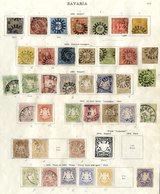 COLLECTION Of Predominantly U Stamps On Old Printed Leaves In Very Mixed Condition From BAVARIA (192), THURN & TAXIS, Al - Autres & Non Classés