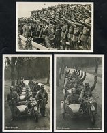 1930's Photographic Propaganda Cards - Hitler Being Saluted At Nuremburg, German Troop Standing Next To Motorbikes With  - Autres & Non Classés
